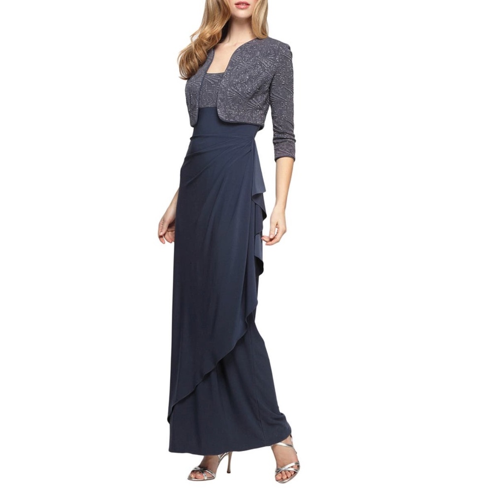 Alex Evening: Draped Column Gown with Bolero Jacket (NWT)